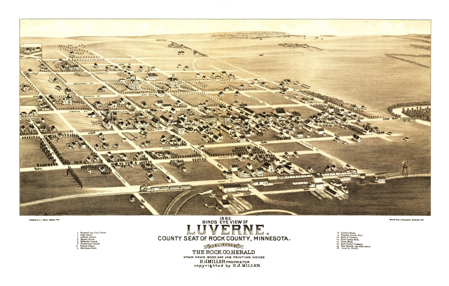 Vintage Map of Luverne, Minnesota 1883