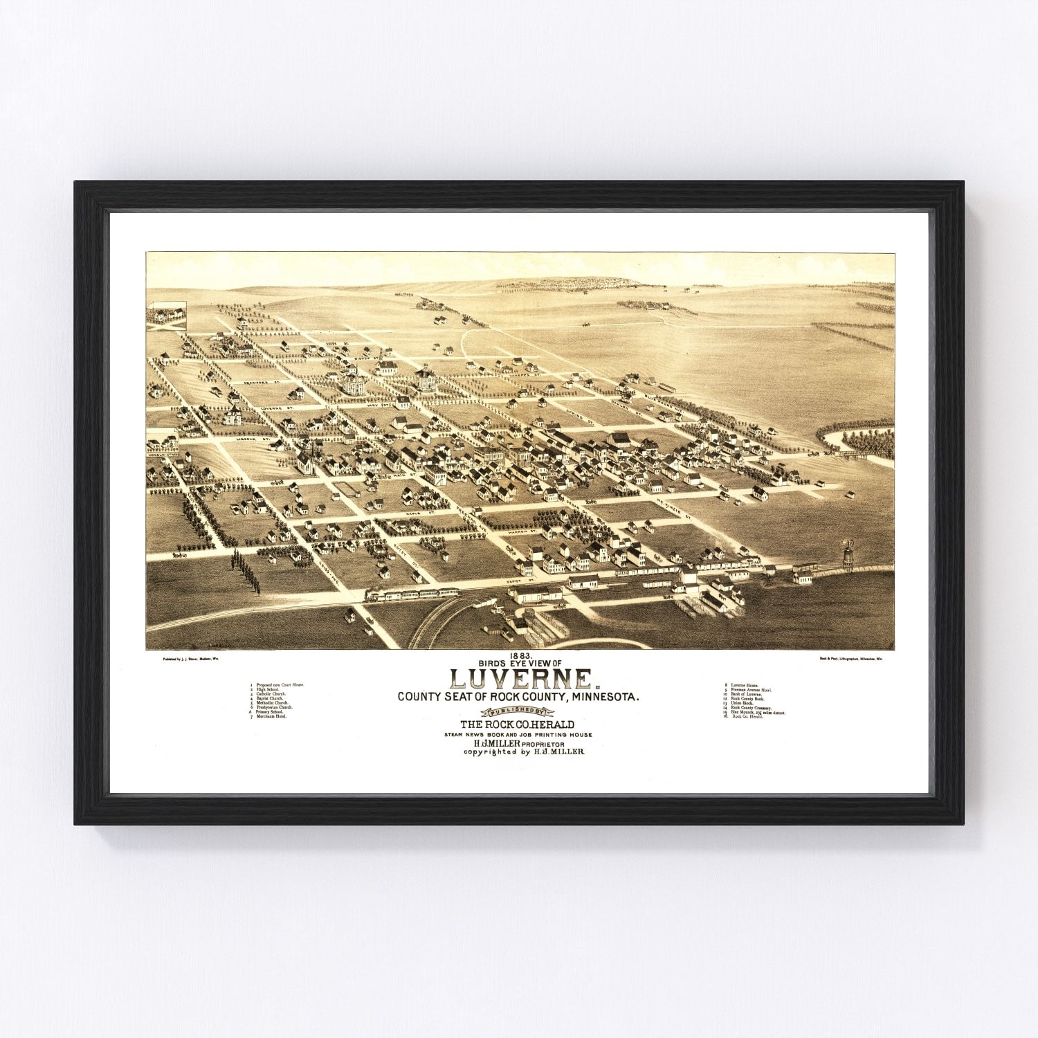 Vintage Map of Luverne, Minnesota 1883