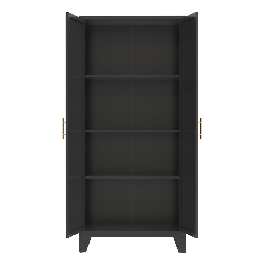 61'' 2 Shapely Doors Cabinet, Metal Storage Cabinet with Doors and Adjustable Shelves, for Bedroom, Living Room(Black)