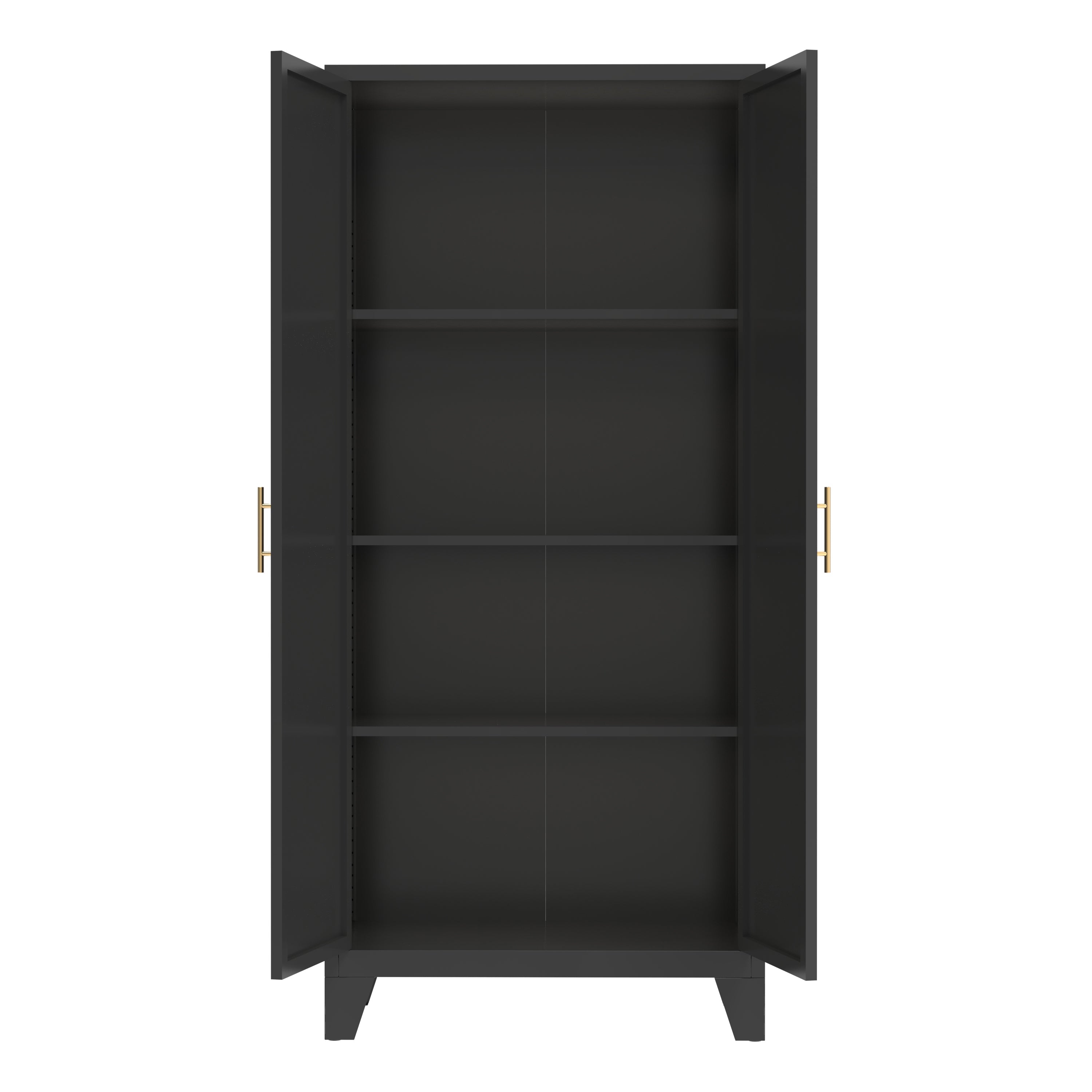 61'' 2 Shapely Doors Cabinet, Metal Storage Cabinet with Doors and Adjustable Shelves, for Bedroom, Living Room(Black)