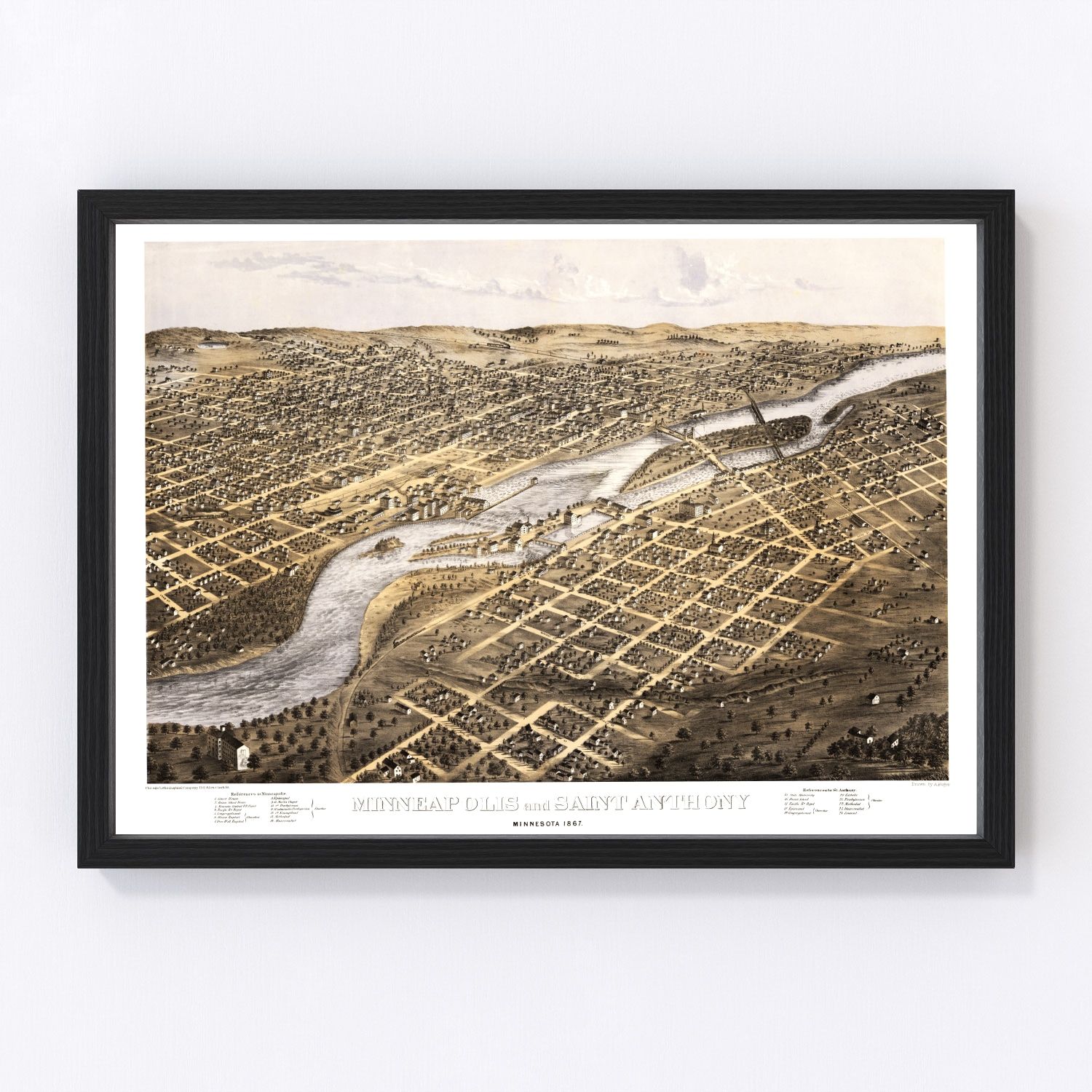 Vintage Map of Minneapolis, Minnesota 1867