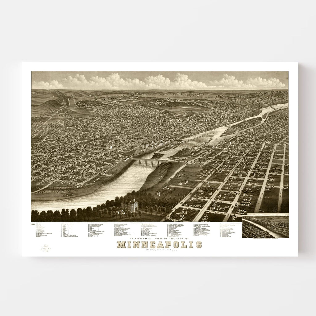 Vintage Map of Minneapolis, Minnesota 1879