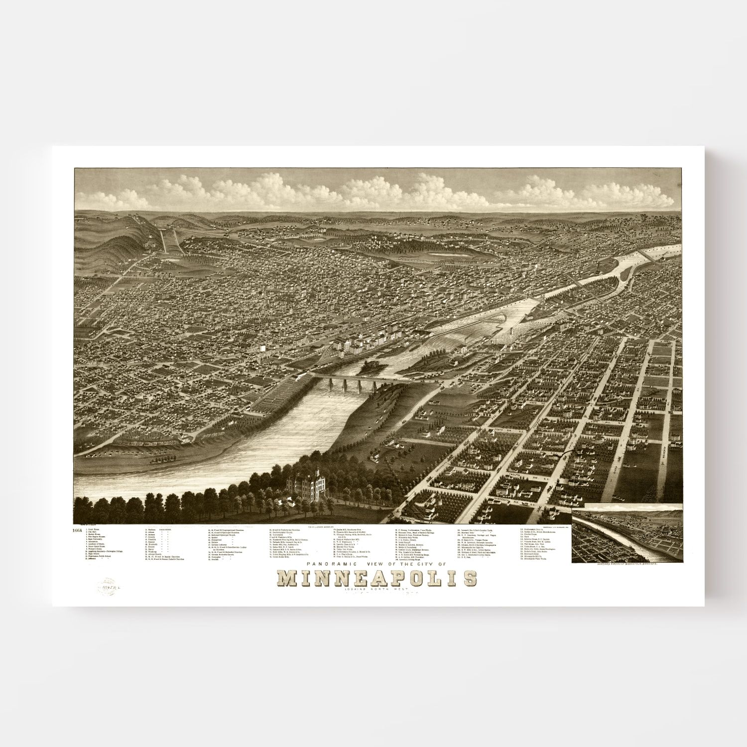 Vintage Map of Minneapolis, Minnesota 1879