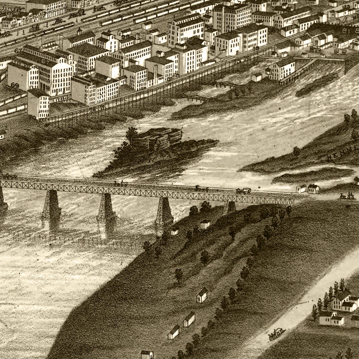 Vintage Map of Minneapolis, Minnesota 1879