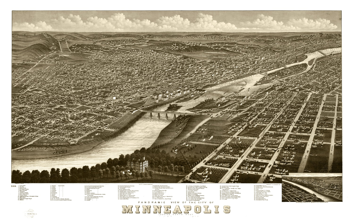 Vintage Map of Minneapolis, Minnesota 1879
