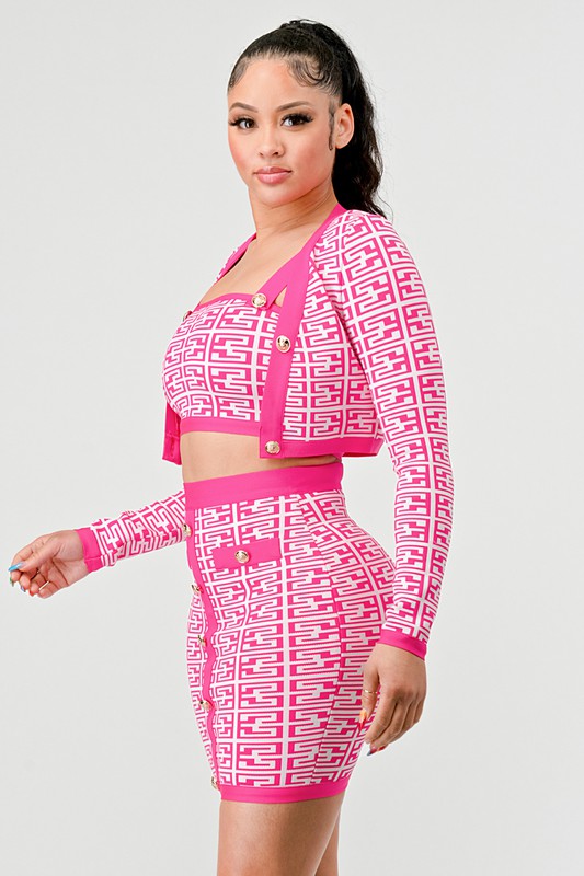 ATHINA PRINTED BARBIE PINK THREE PIECE SET