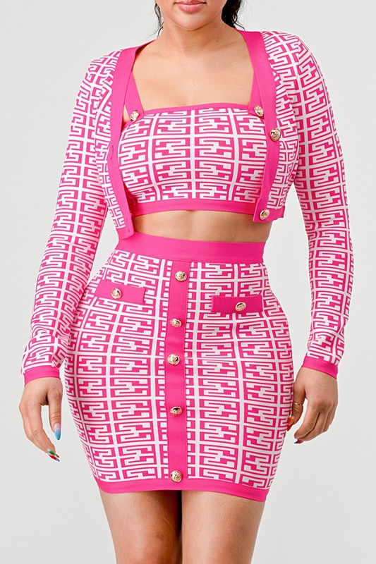 ATHINA PRINTED BARBIE PINK THREE PIECE SET