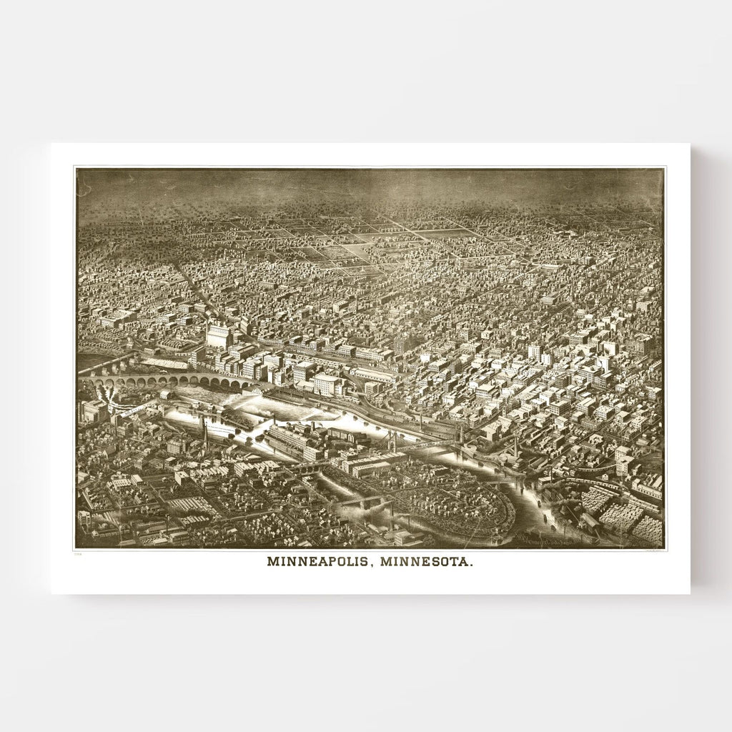 Vintage Map of Minneapolis, Minnesota 1885