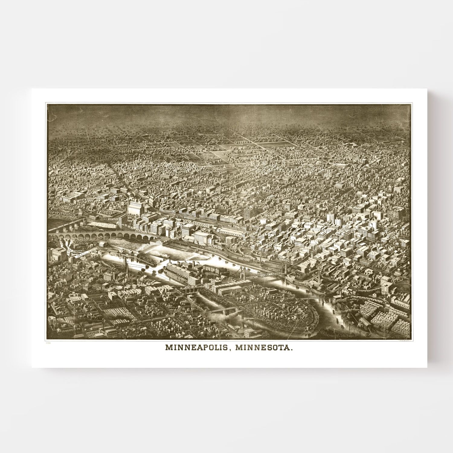 Vintage Map of Minneapolis, Minnesota 1885