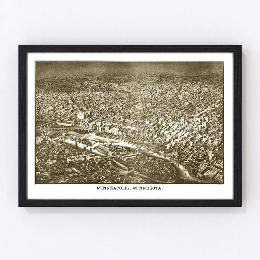 Vintage Map of Minneapolis, Minnesota 1885