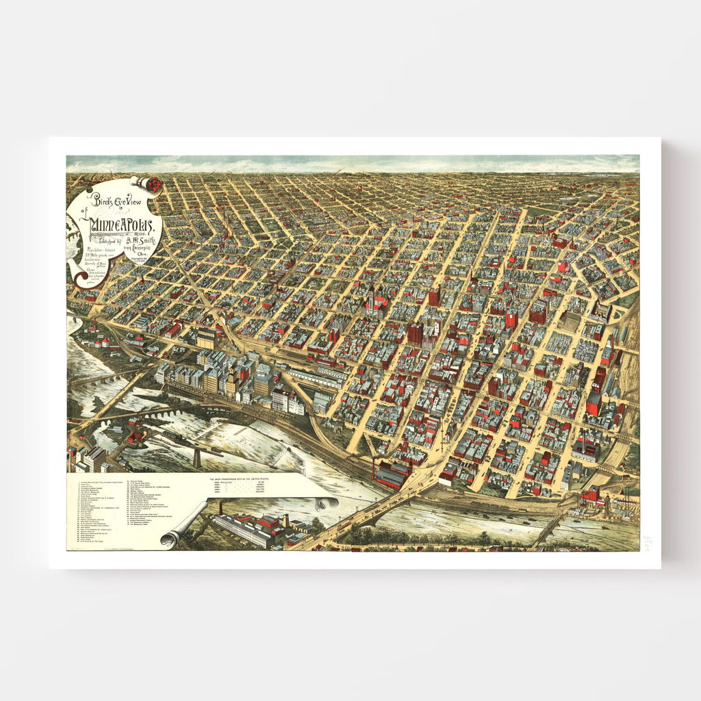 Vintage Map of Minneapolis, Minnesota 1891
