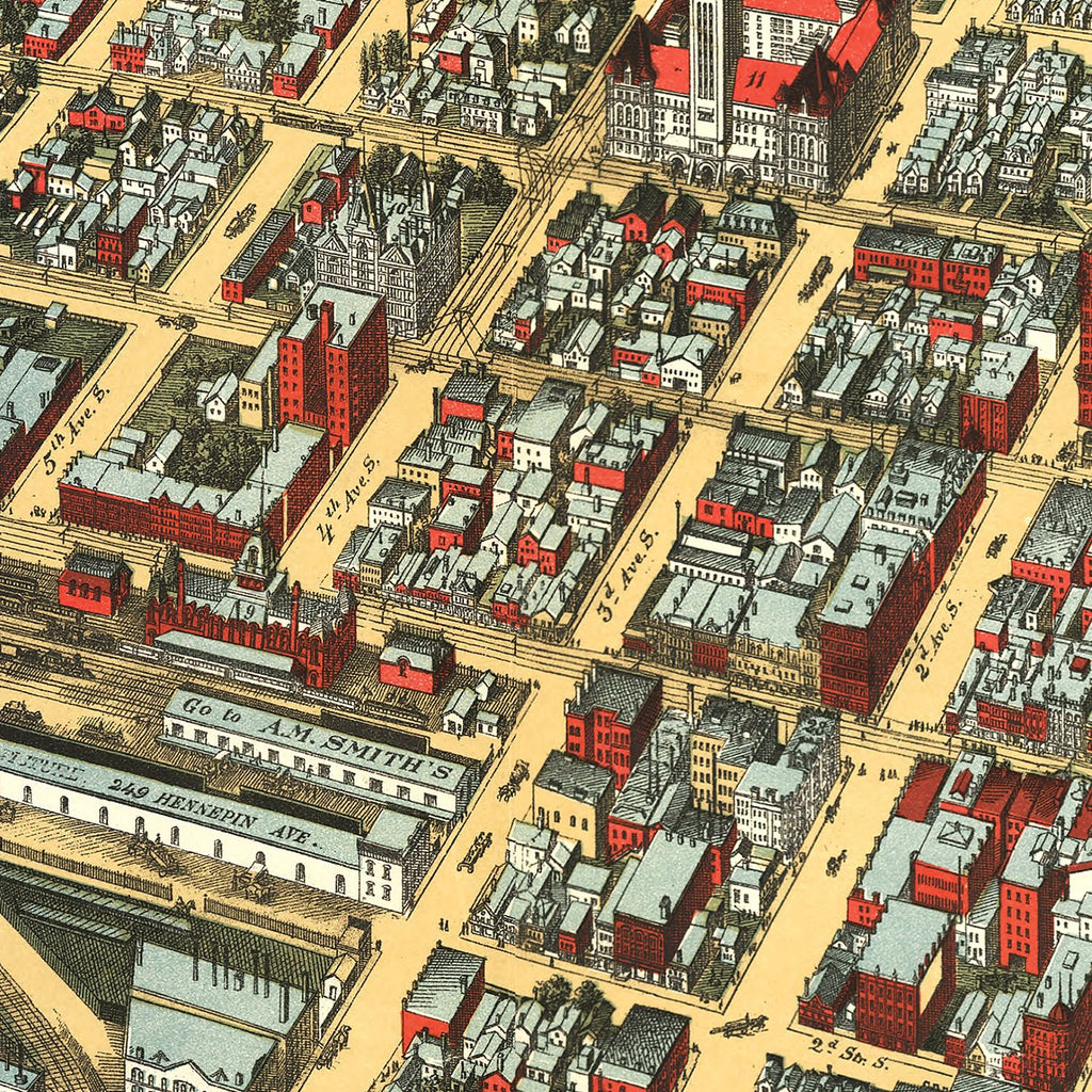Vintage Map of Minneapolis, Minnesota 1891