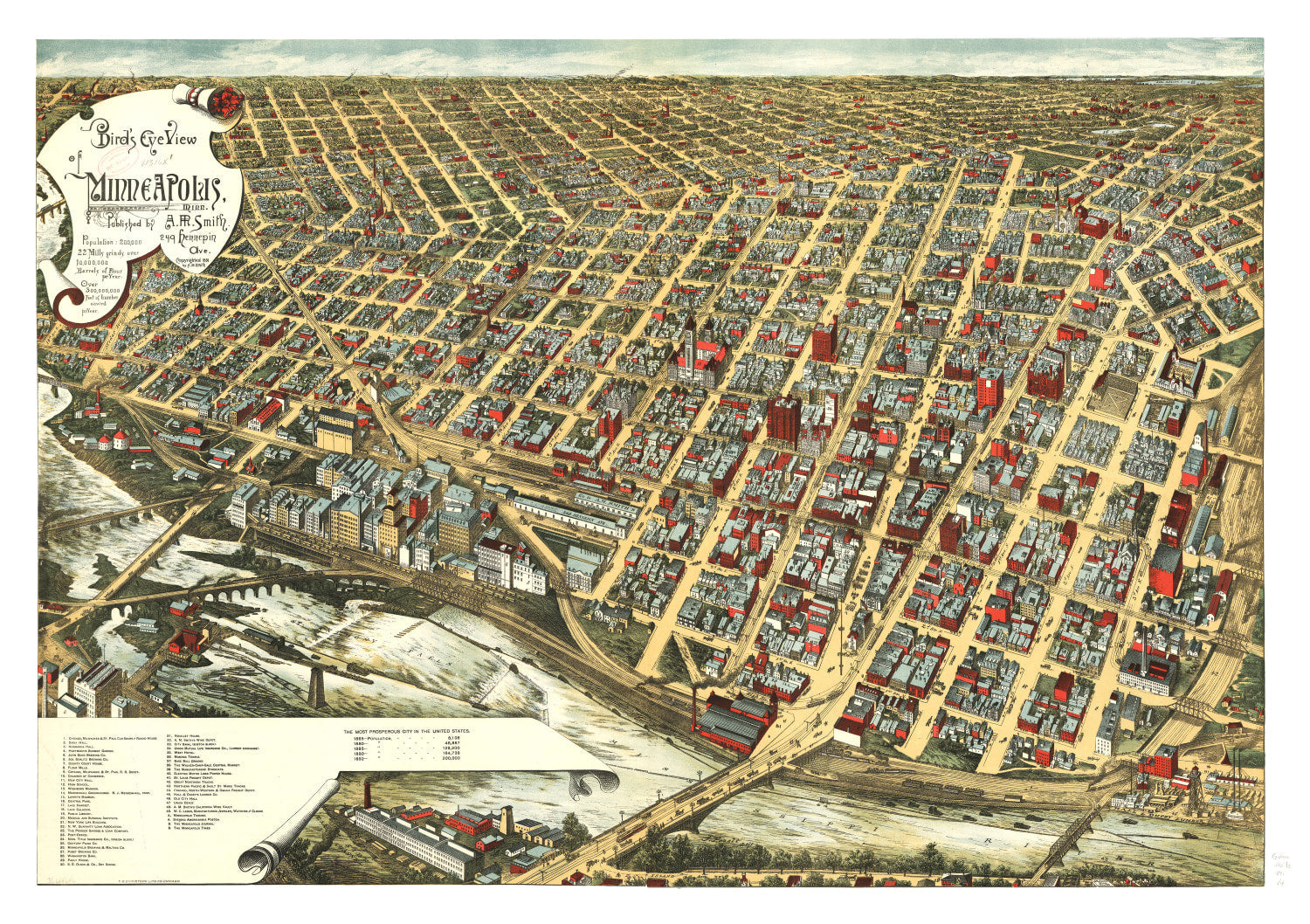 Vintage Map of Minneapolis, Minnesota 1891