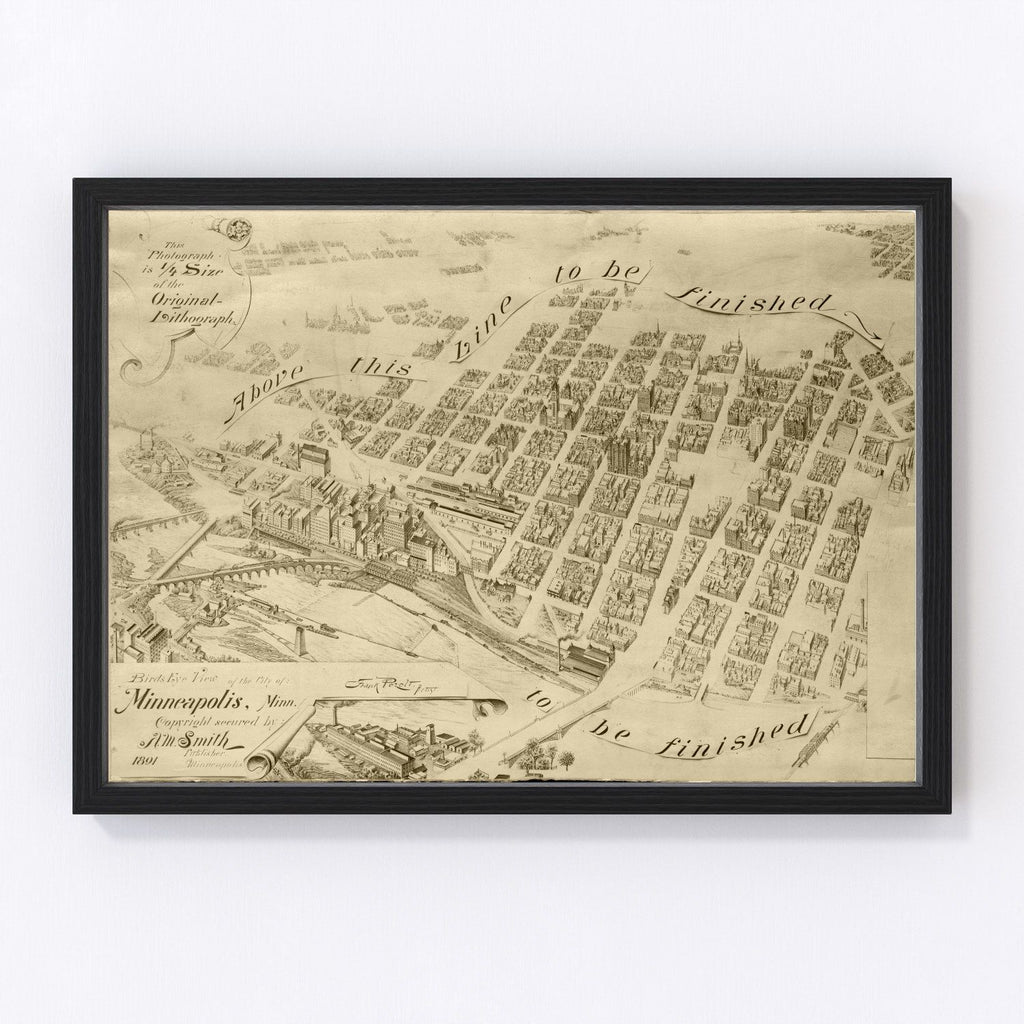 Vintage Map of Minneapolis, Minnesota 1891