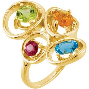 14K Yellow Gold Natural Citrine, Natural Swiss Blue Topaz, Natural Peridot & Natural Rhodolite Garnet Ring