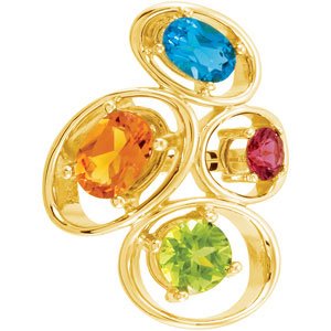 14K Yellow Gold Natural Citrine, Natural Swiss Blue Topaz, Natural Peridot & Natural Rhodolite Garnet Ring