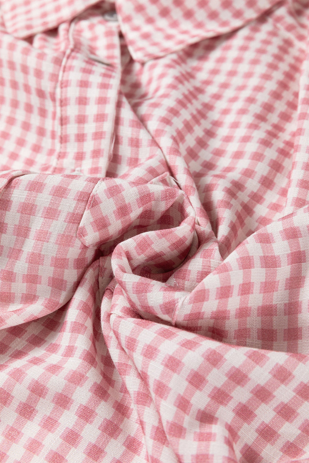 Gingham Plaid 3/4 Sleeve Ruffle Buttoned Shirt