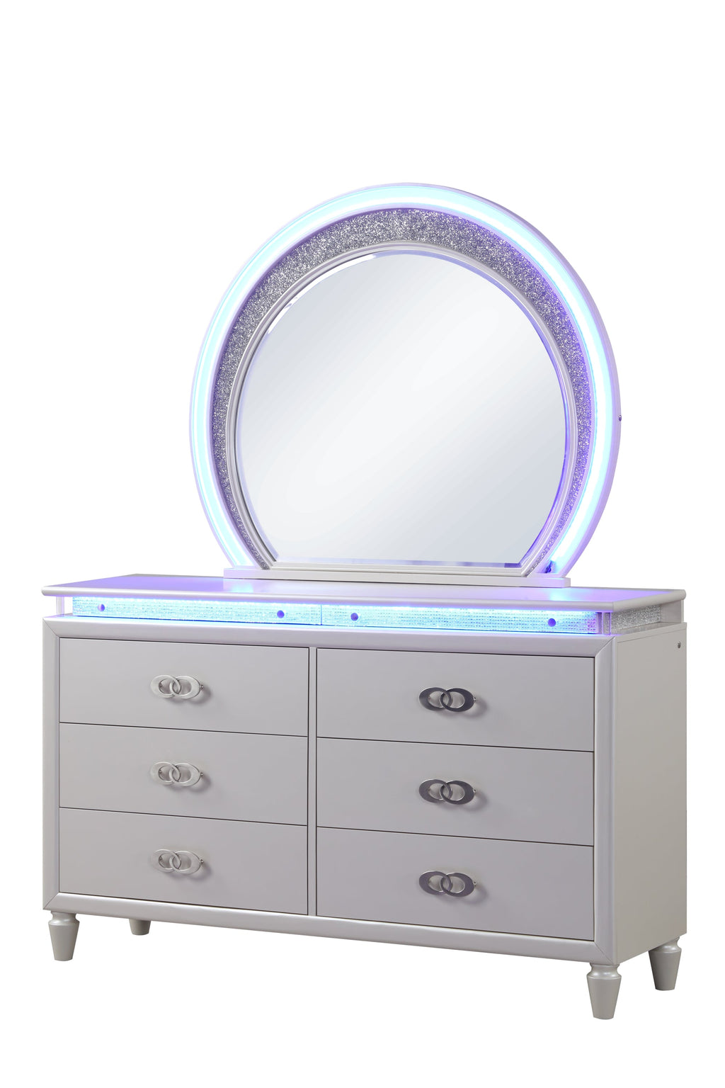 Queen 5 Pc LED Bedroom Set Made with Wood in Milky White