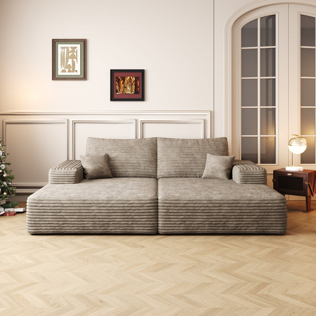 74.8' Modern Sofa bed With Dual sleeper, lounger for moviebonus room,No Assembly Required,Camel (Plush Corduroy Fabric)