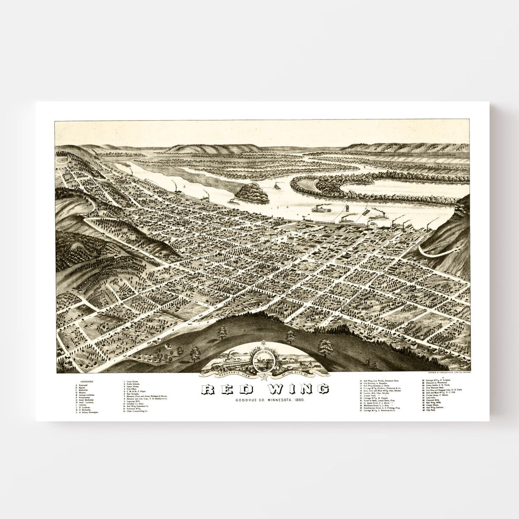 Vintage Map of Red Wing, Minnesota 1880
