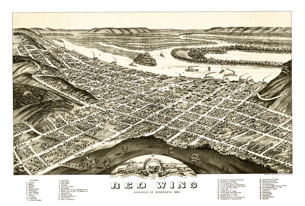 Vintage Map of Red Wing, Minnesota 1880
