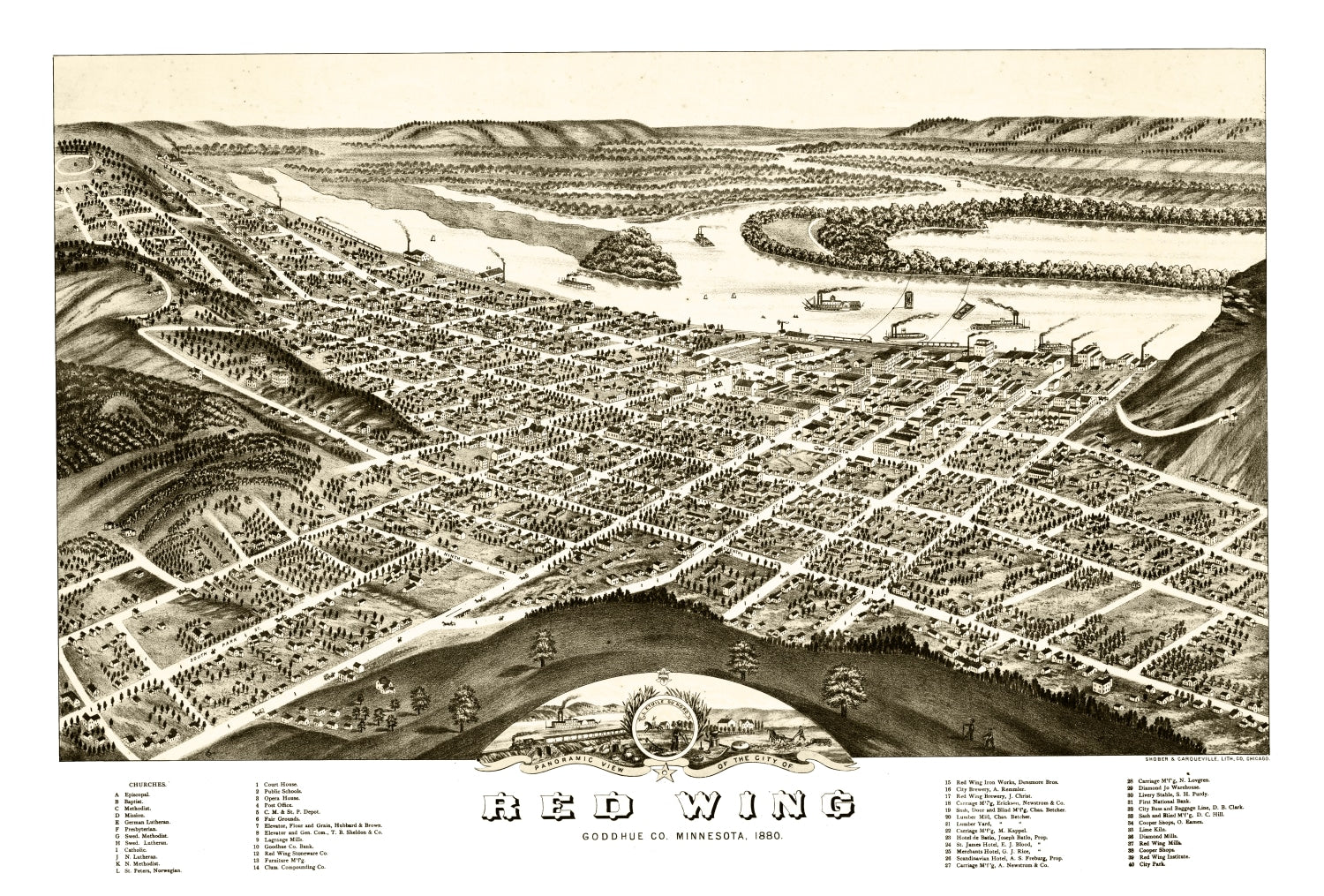 Vintage Map of Red Wing, Minnesota 1880