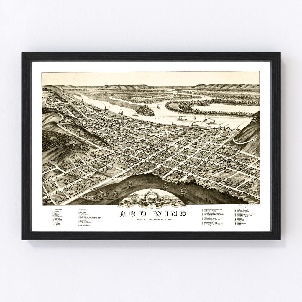 Vintage Map of Red Wing, Minnesota 1880