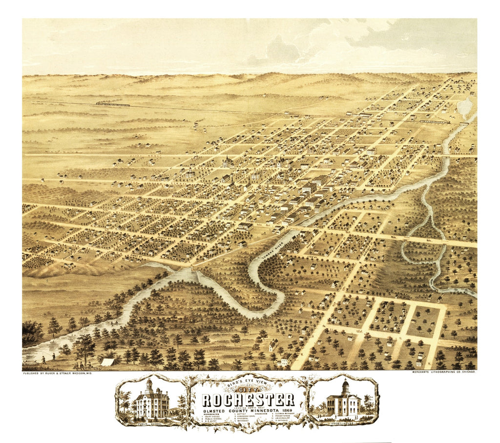 Vintage Map of Rochester, Minnesota 1869