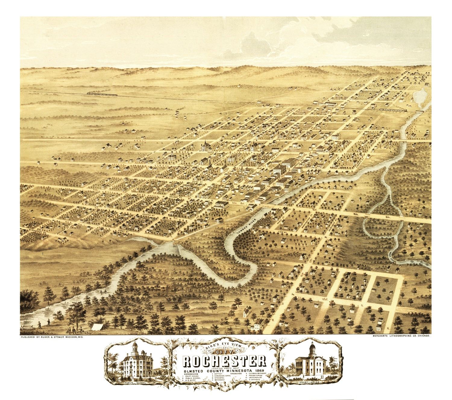 Vintage Map of Rochester, Minnesota 1869
