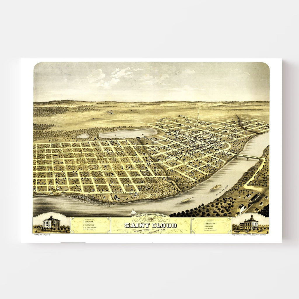 Vintage Map of St. Cloud, Minnesota 1869