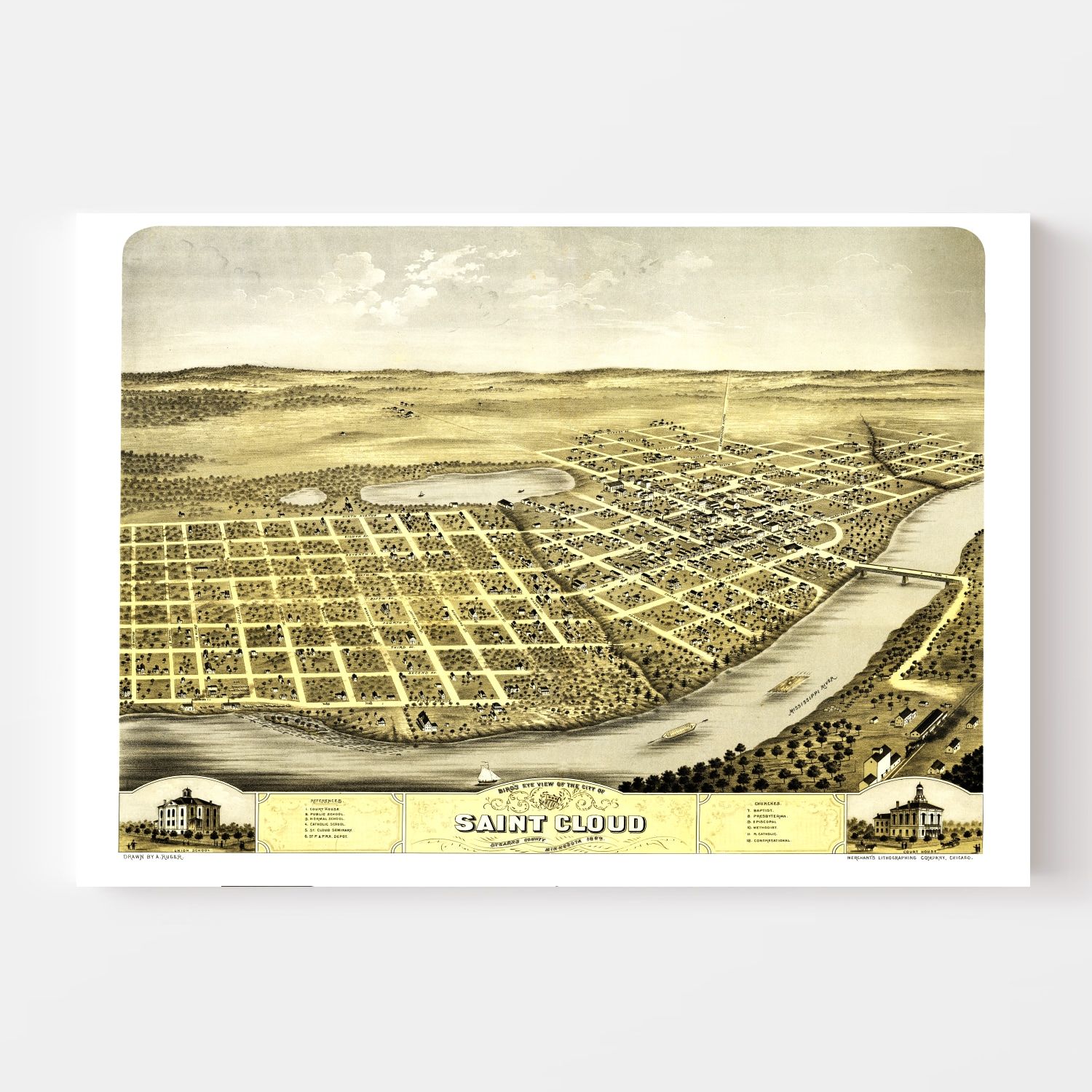 Vintage Map of St. Cloud, Minnesota 1869