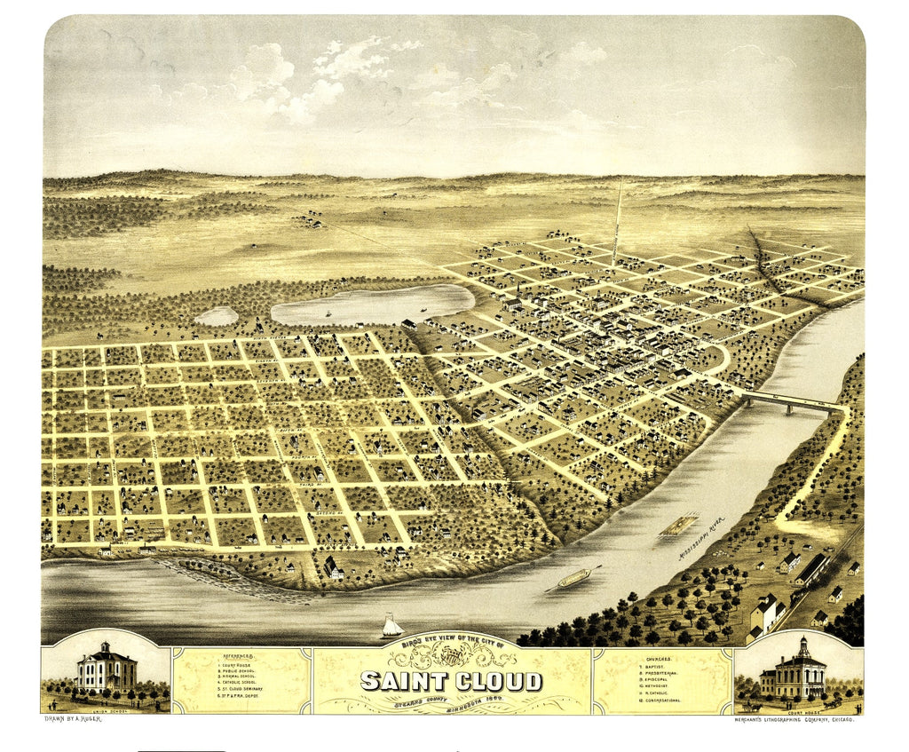 Vintage Map of St. Cloud, Minnesota 1869