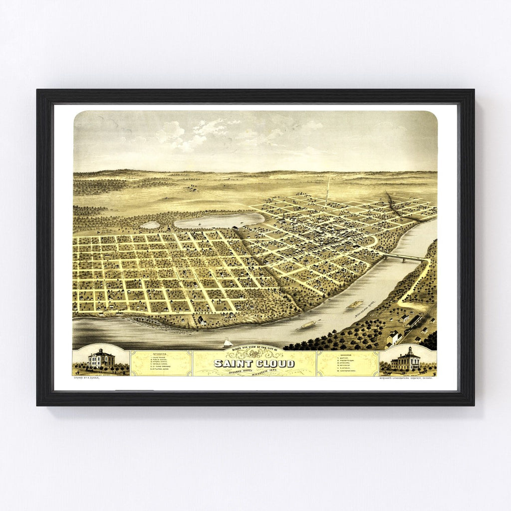 Vintage Map of St. Cloud, Minnesota 1869