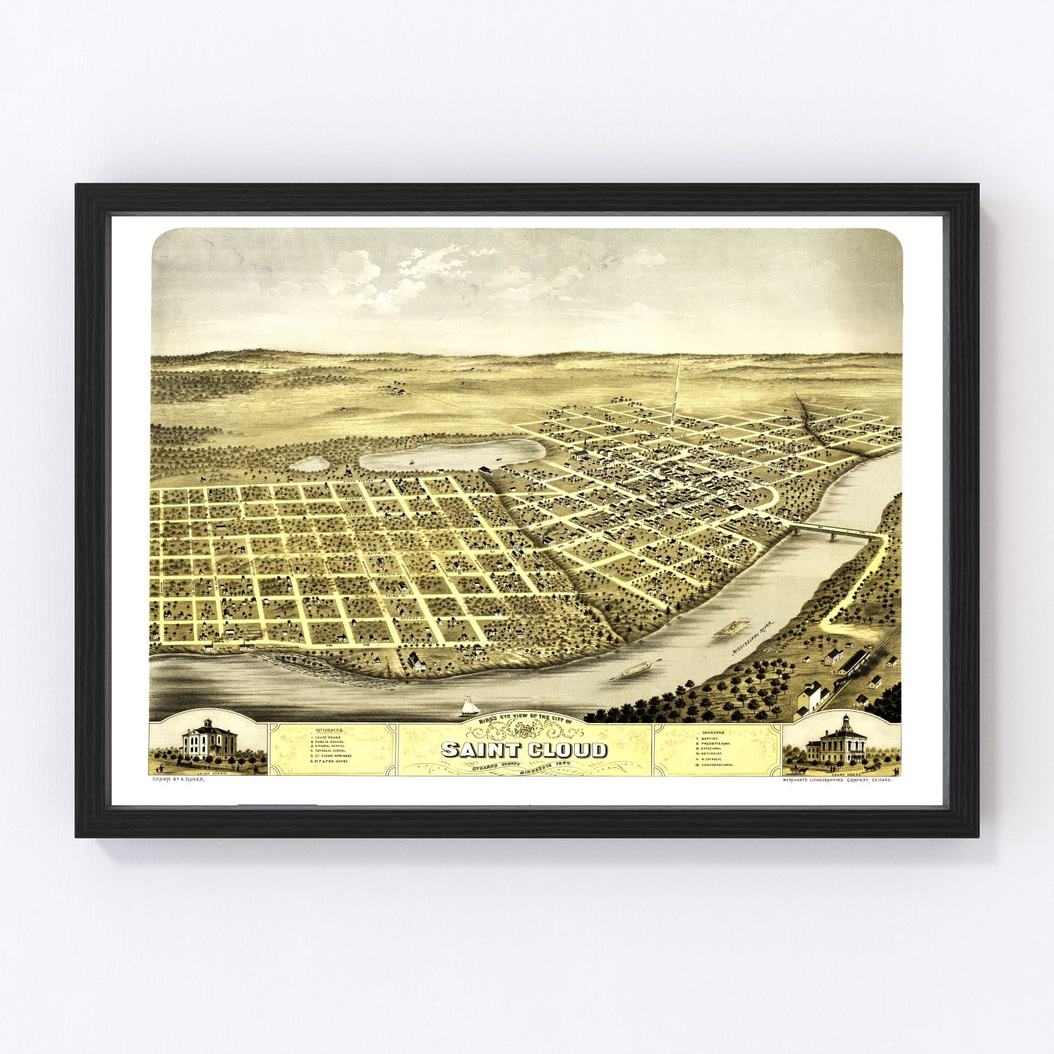 Vintage Map of St. Cloud, Minnesota 1869