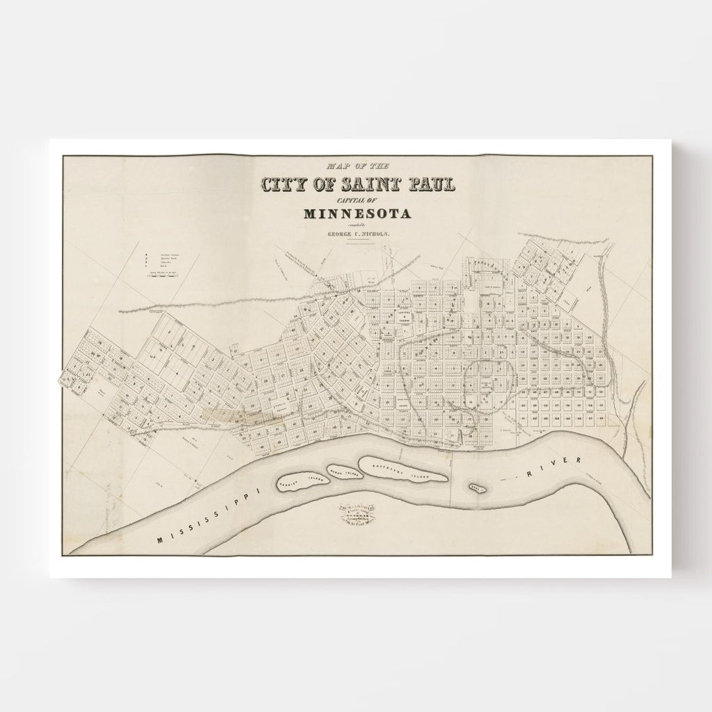 Vintage Map of St. Paul, Minnesota 1860