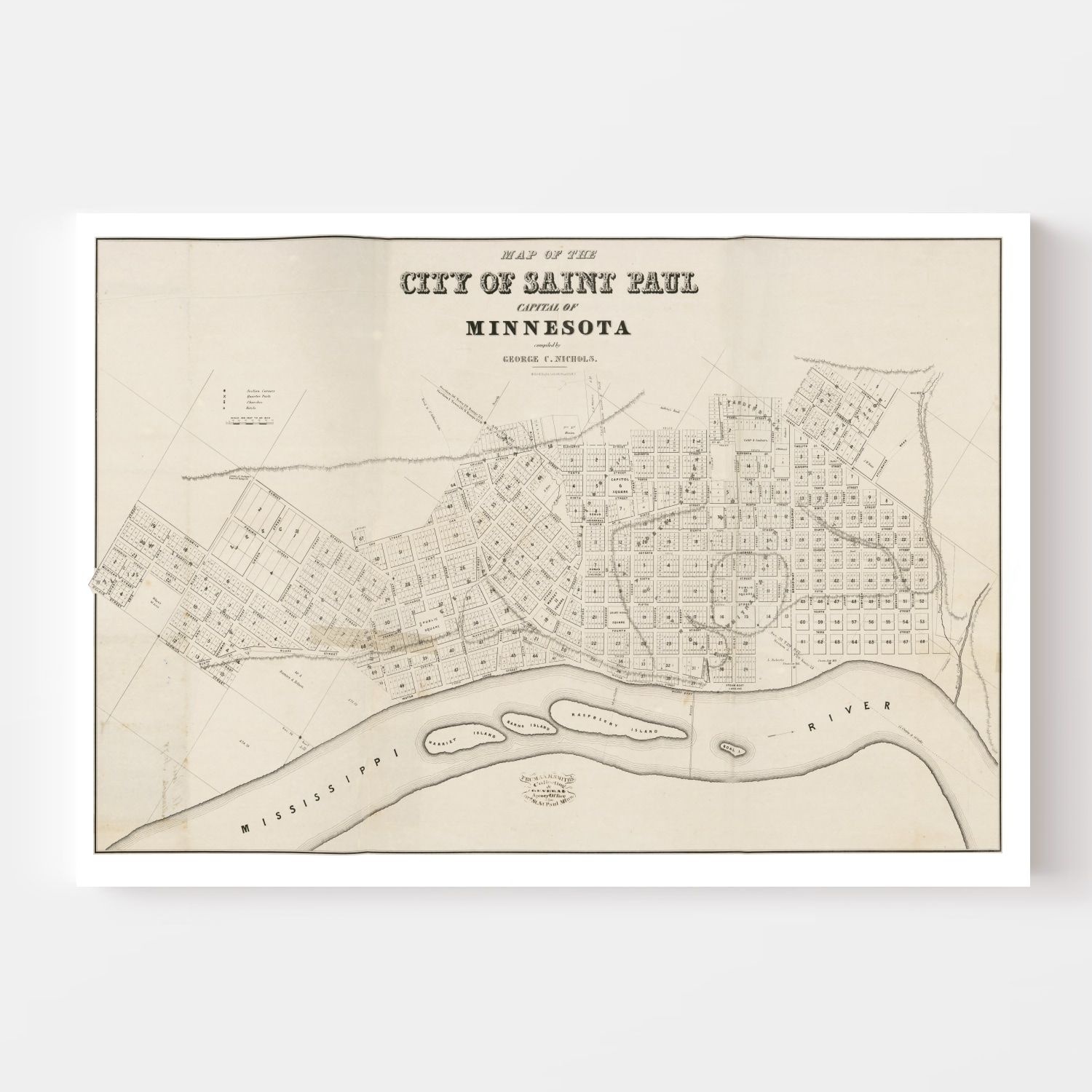 Vintage Map of St. Paul, Minnesota 1860