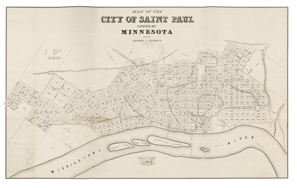 Vintage Map of St. Paul, Minnesota 1860