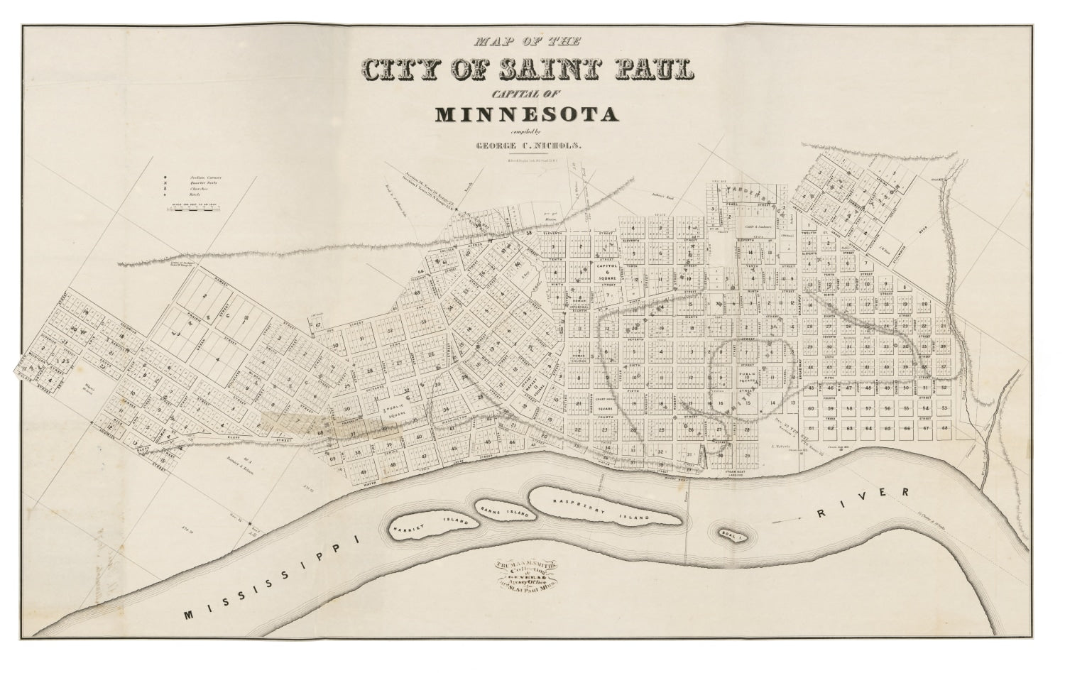Vintage Map of St. Paul, Minnesota 1860