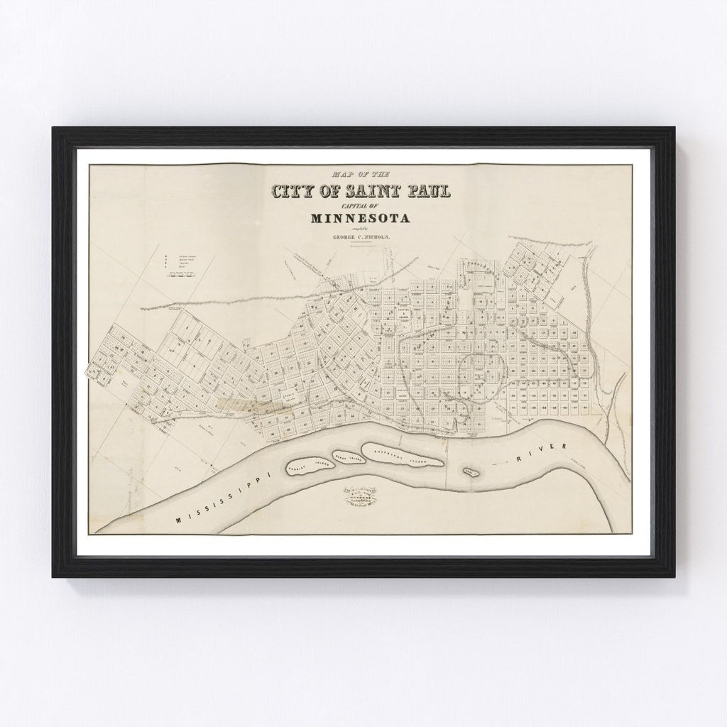 Vintage Map of St. Paul, Minnesota 1860