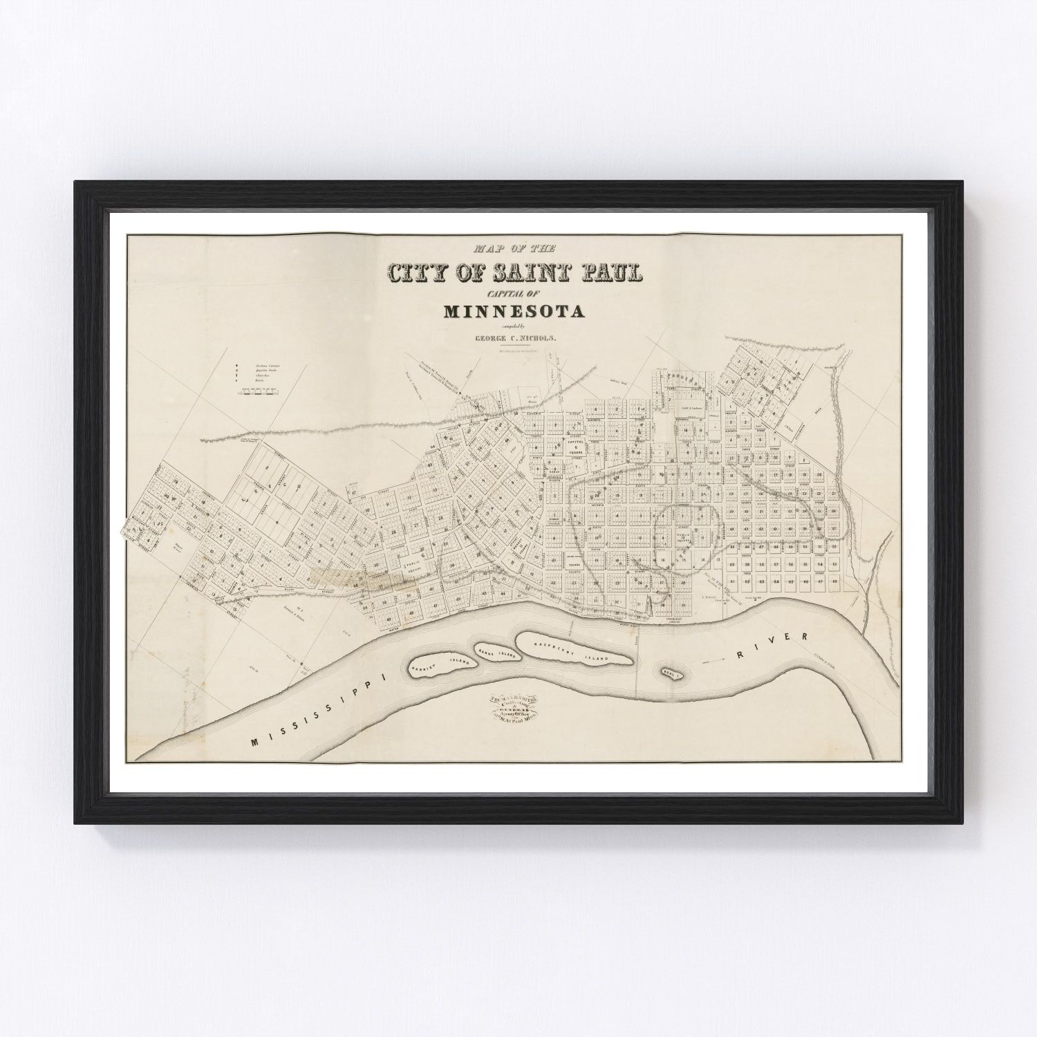 Vintage Map of St. Paul, Minnesota 1860