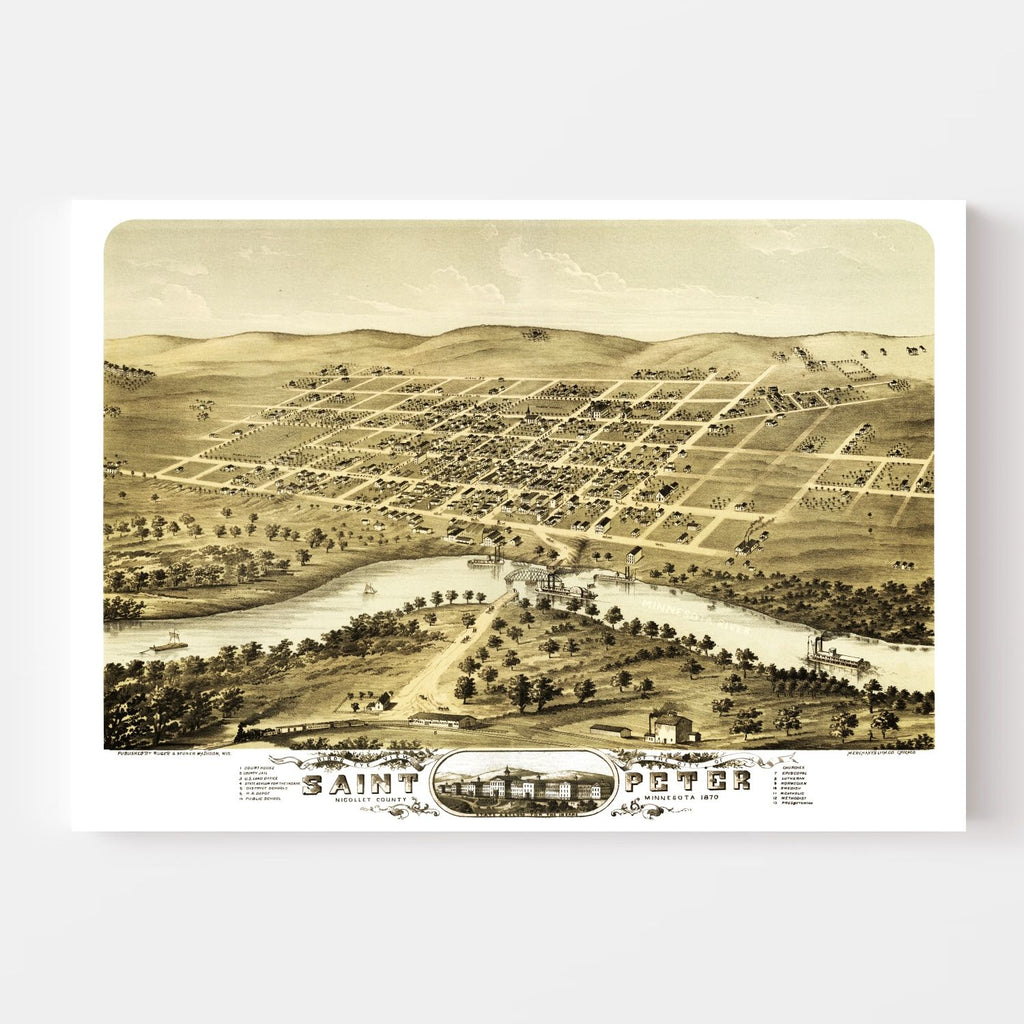 Vintage Map of Saint Peter, Minnesota 1870