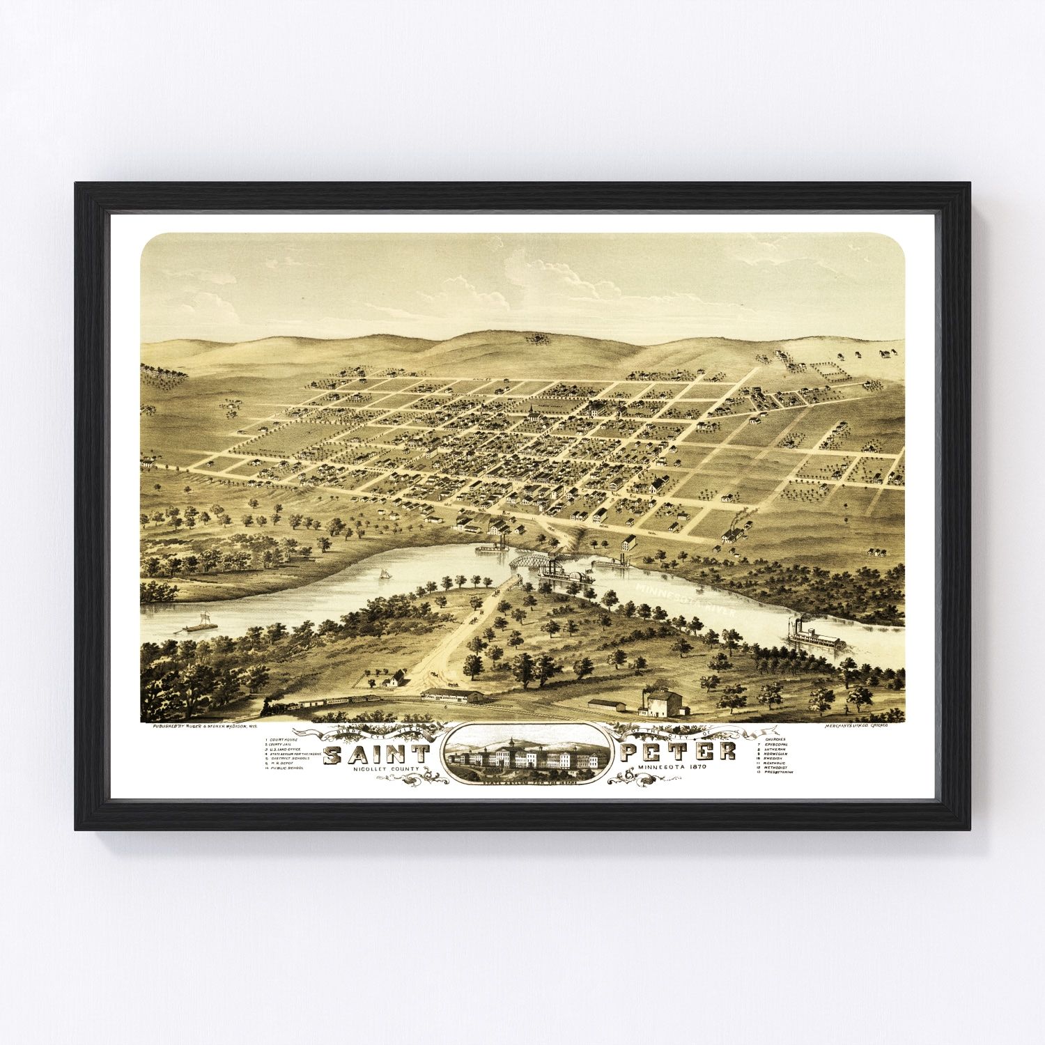 Vintage Map of Saint Peter, Minnesota 1870