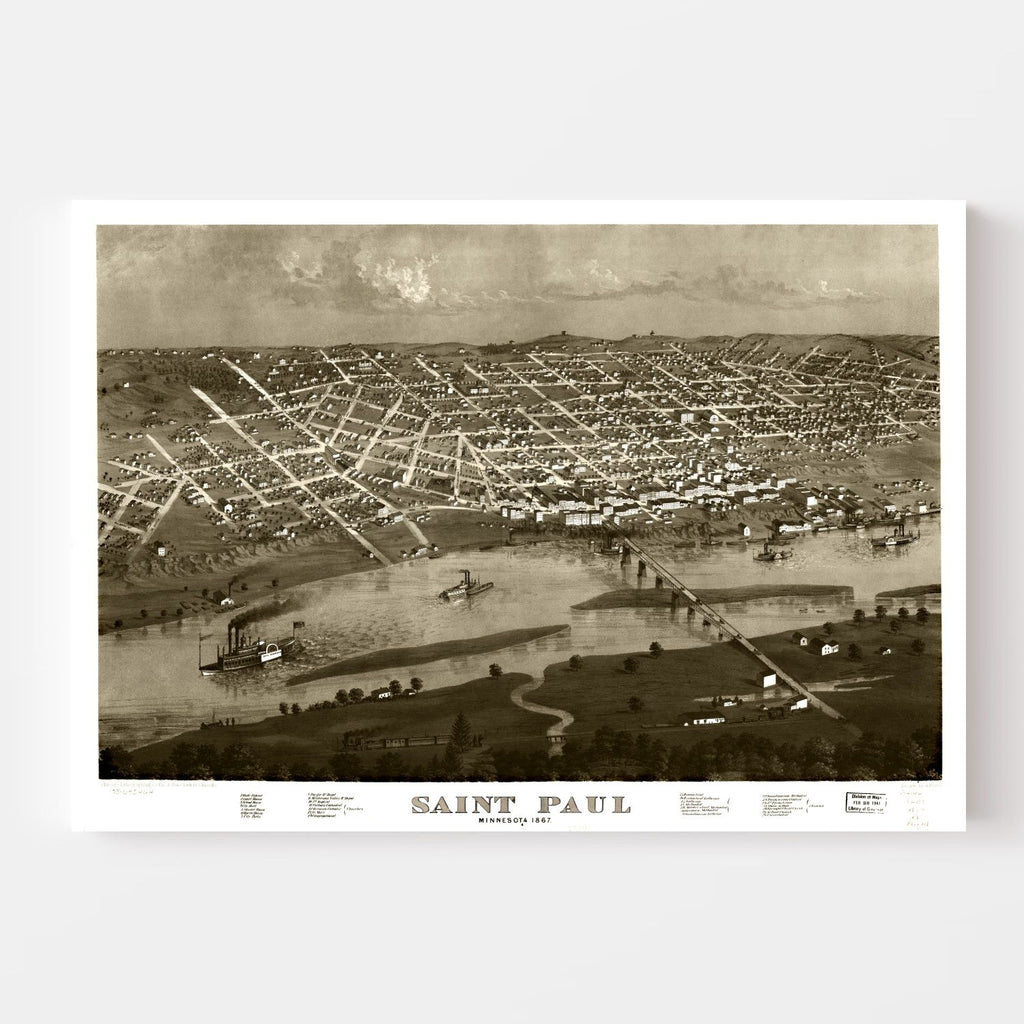 Vintage Map of St. Paul, Minnesota 1867