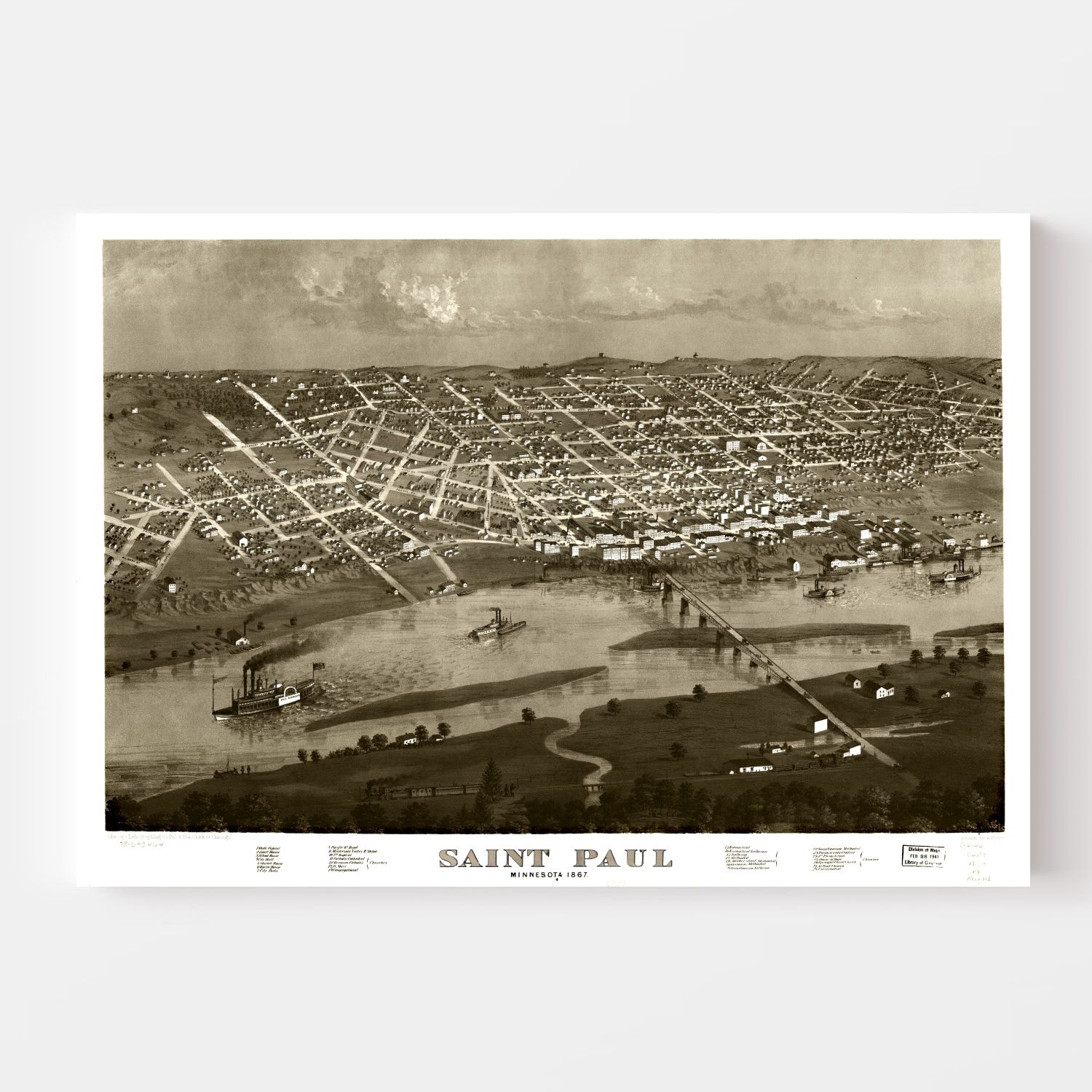 Vintage Map of St. Paul, Minnesota 1867
