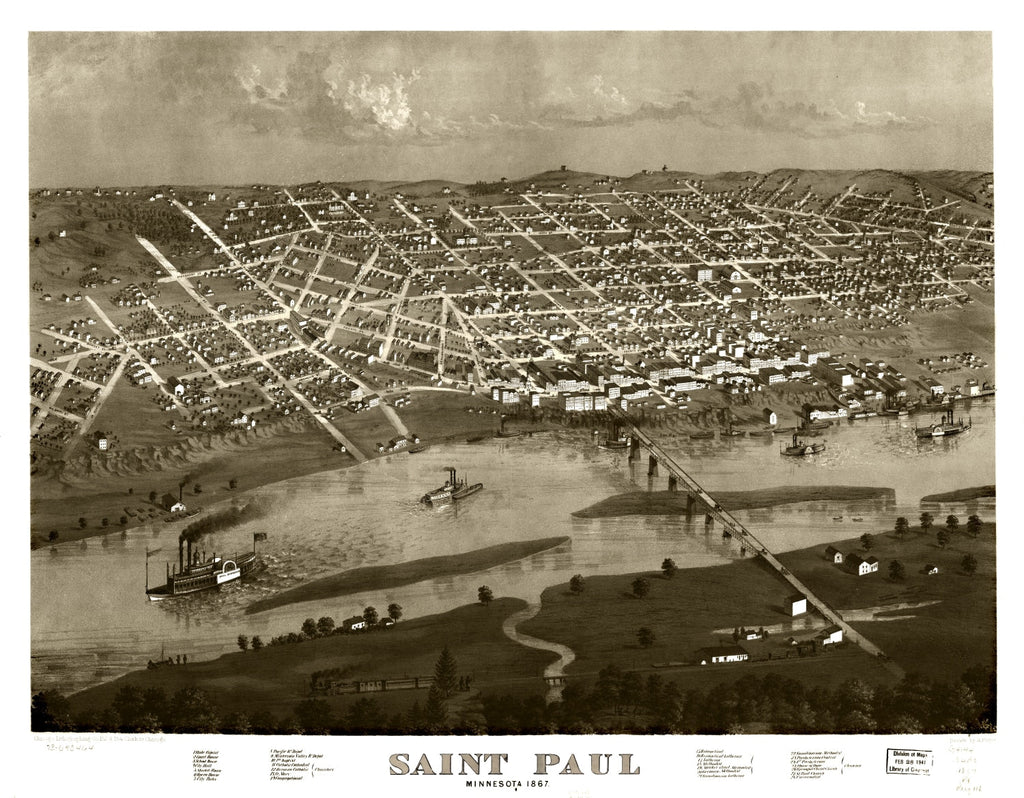Vintage Map of St. Paul, Minnesota 1867