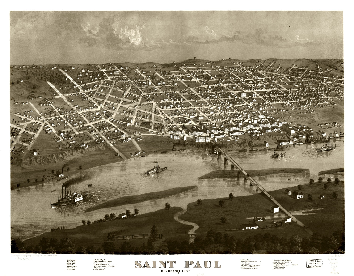 Vintage Map of St. Paul, Minnesota 1867
