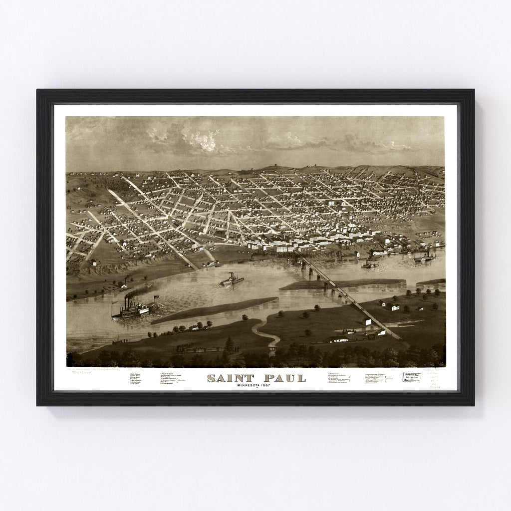 Vintage Map of St. Paul, Minnesota 1867