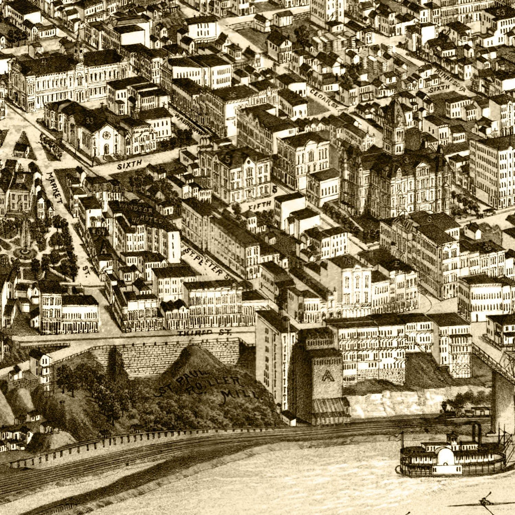 Vintage Map of St. Paul, Minnesota 1883