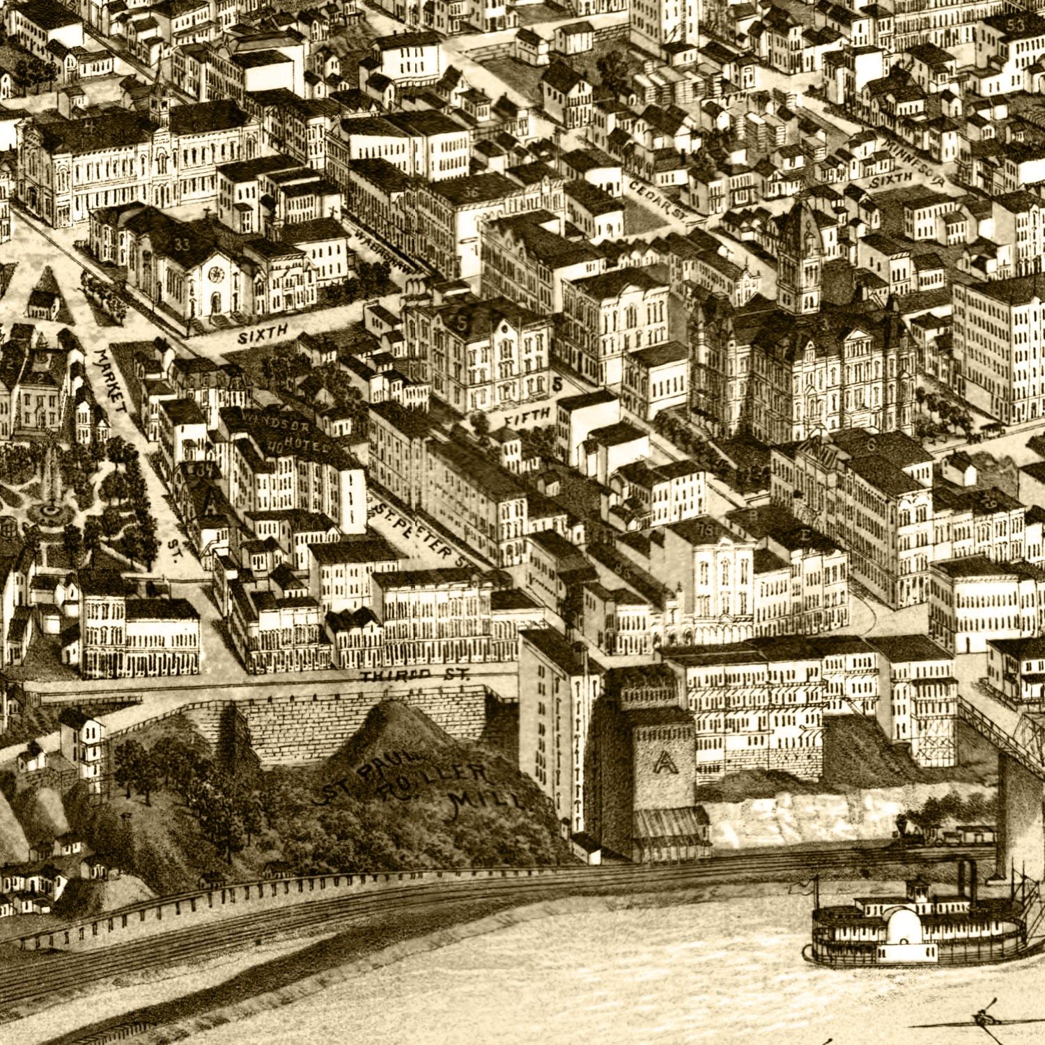 Vintage Map of St. Paul, Minnesota 1883