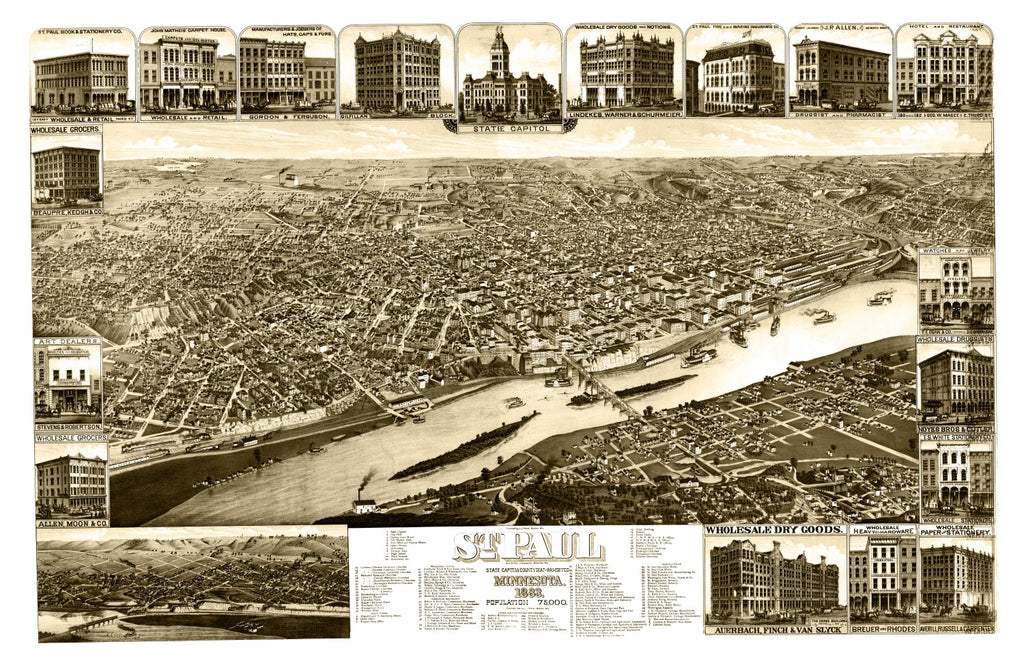 Vintage Map of St. Paul, Minnesota 1883